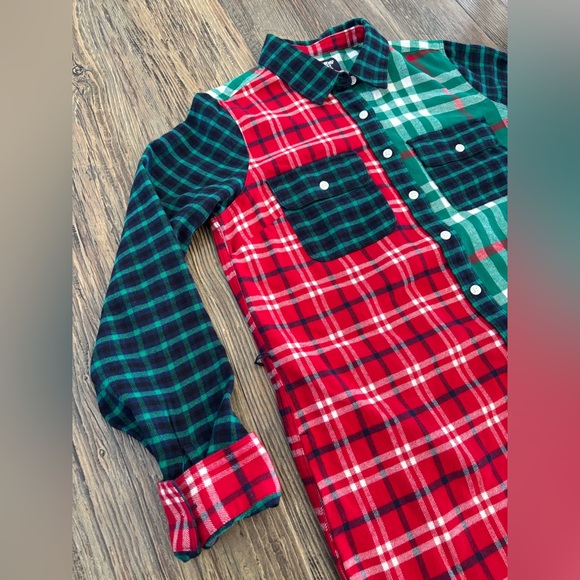 Lands’ End L/S Plaid Flannel Night Shirt Small Pajamas Red Green Blue Patchwork - Picture 9 of 12